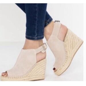 KENNETH COLE Suede Espadrille Peep-Toe Wedges